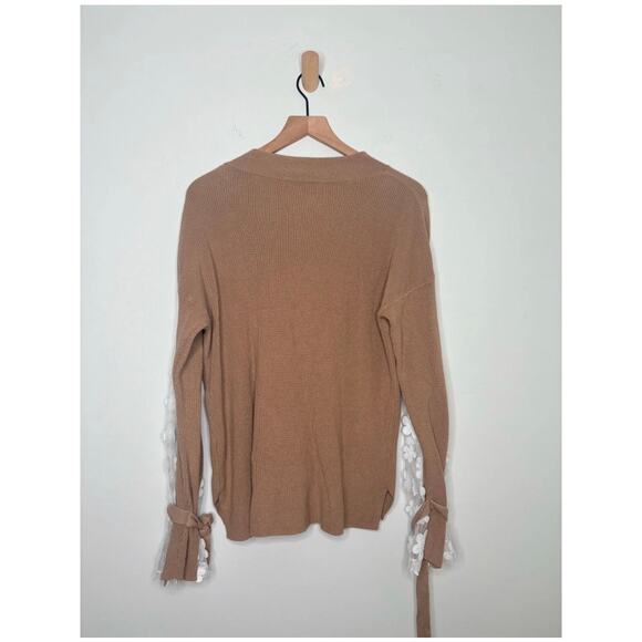 French Connection Caballo Floral Lace Sleeve Sweater Medium V Neck Balletcore - Picture 6 of 7